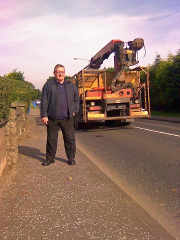 Cllr Tony Hassan on the Culmore footpath which he claims is a "death trap."