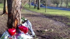 Floral tributes at the scene of Saturday's crash.