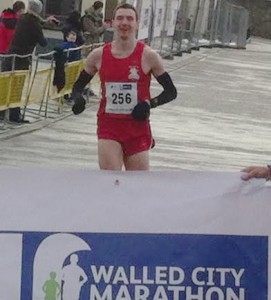Conor Bradley winning this morning's 10k race in Derry.