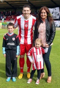 Kevin Deery with his family before his testimonial game at Brandywell last June.