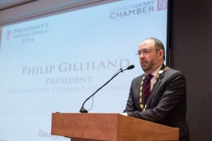 Philip Gilliland speaking at the Chamber of Commerce annual Presdent's Lunch. Photo: Martin McKeown. Inpresspics.com.