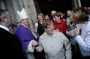 Dr McKeown greeting wellwishers following his installation as Bishop of Derry on Sunday last.