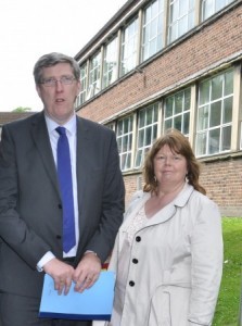 Cllr Patricia Logue pictured with Education Minister John O'Dowd during recent visit to the Model Primary School.