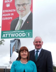 SDLP Foyle MP Mark Durkan and his wife Jackie arriving at the polling station the Foyle Disability Resource Centre.