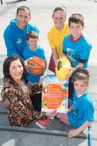 Derry Mayor Councillor Brenda Stevenson at the launch of Derry City Council's Summer Scheme with Tom (6), Sean (11) and Molly (8) and Shauna McDevitt, Derry City Council Leisure Services and Sports Development Officer Tommy McCallion. (Photo: Martin McKeown. Inpresspics.com.) 