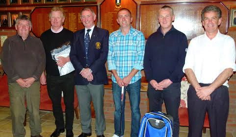 Kelly Fuels Open Stableford winners at City of Derry Golf Club's Open Week with Bob McKimm (club Captain), from left, Eamonn McCOurt (4th), Cormac McKeone (3rd), Billy Hutchman (winner), Graham Cummings (2nd) and Tom McClintock (5th)