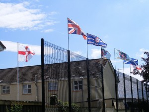 Loyalist flags flying in Derry's Fountain Estate.