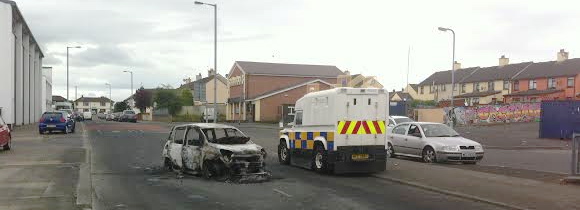 The burned out van at Central Drive in Creggan.