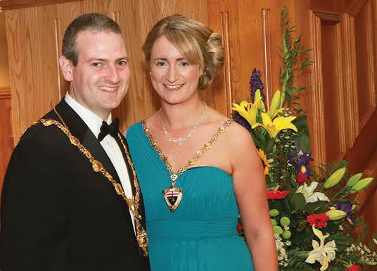 Mayor Cllr Martin Reilly and Mayoress Bronagh Reilly welcoming guests arriving for the Annual Civic Ball in the Guildhall on Saturday last. Photos: Maurice Thompson.  