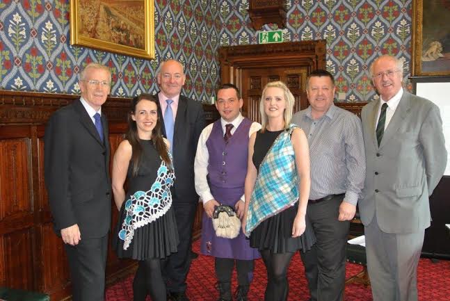 Pictured at the parliamentary event at Westminster showcasing the Walled City Tattoo 2014, from left, are Derry MP Gregory Campbell, choreographer Bridget Madden, Foyle MP Mark Durkan, assistant producer Darren Milligan, choreographer Georgina Kee-McCarter, producer James Kee and Strangford MP Jim Shannon.