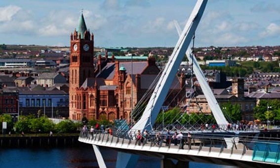 Derry peace Bridge and Guild Hall, Derry, Northern Ireland