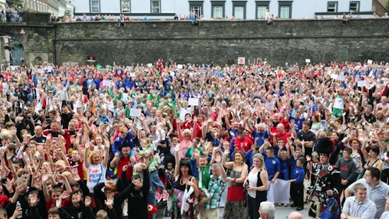 The scene in Guildhall Square during last year's Hughes Insurance Foyle Cup opening ceremony.