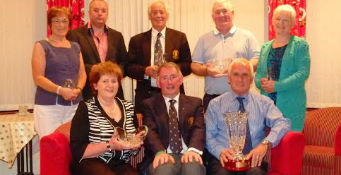 City of Derry Golf Club captain Bob McKimm with Anne Murphy and Eamon Maxwell winners of his prize at Prehen yesterday. Included are, back row (from left) Betty McBride, Aldwyn Leckey, Andy Meenagh, Paul Glackin and Christine Mitchell.