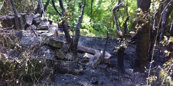 The remnants of this morning's fire.