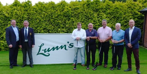 Winners of The Lunn's Jewellers AM-AM held at City of Derry. On left is Thomas Quigley of Lunn's, Club Captain Bob McKimm and on right are the winning team of Tommy O Neill, George Pearson, Gary Leckey and Wyn Donnell with Robert Morrison of Lunn's.