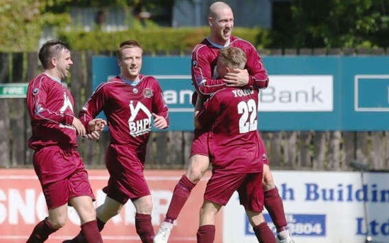 Institute's Stephen O'Flynn celebrates scoring against Dungannon Swifts on Saturday.