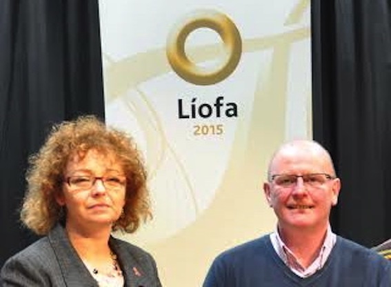 Sinn Féin Councillor and spokesperson on the Irish Language, Kevin Campbell with Culture Minister, Carál Ní Chuilín