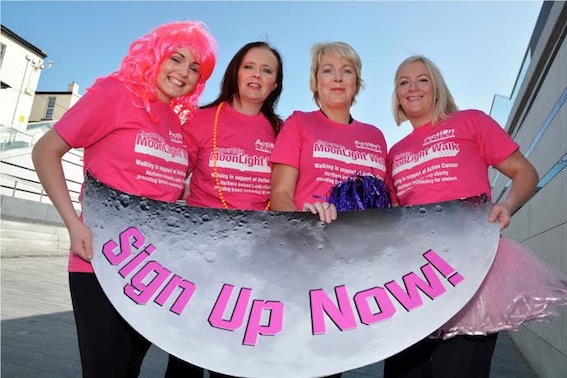 Suzanne O'Loughlin, left, Action Cancer Events Assistant, with SuperValu representatives, from left, Audrey Hamilton, Long's SuperValu store, Alison Williamson, Shantallow SuperValu, and Sarah Doherty, Waterloo Place SuperValu, at the launch of the SuperValu Moonlight Walk 2014 (Photo - nwpresspics)