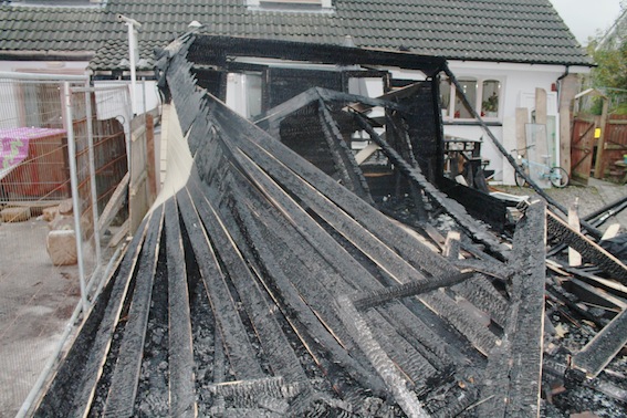 The rear of the McFeely home at Temple Park following the arson attack.