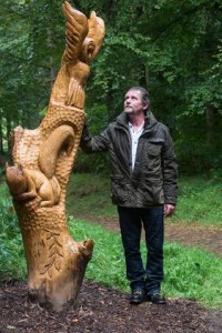 Kieran O'Doherty with one of his creations on Sculpture Trial. Photo: Martin McKeown. Inpresspics.com. 