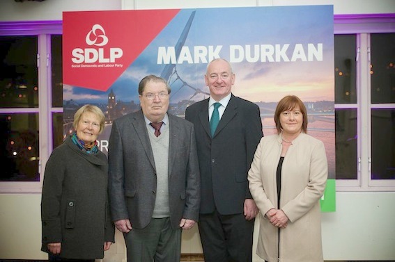 Mr Durkan with his wife Jackie (right) and former SDLP leader John Hume and his wife, Pat, following his selection to contest next May's general election.