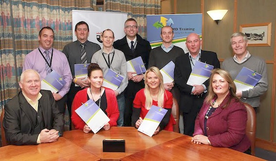 Sharon O'Connor (seated right), Town Clerk and chief executive officer Sharon O’Connor. with  Derry City Council employees who received their NEBOSH Health and Safety certificates, at a ceremony at the Council offices. Included (seated from left)  are course tutor, Jim Donnelly, JMD Training,  Shona McClenaghan, and  Teresa Bradley. Standing (from left) Eunan McCarron, Jayson McIntyre, Alan Ross, Keith Ferguson, Adrian Boyle, Mark Crystal and Leo Strawbridge.