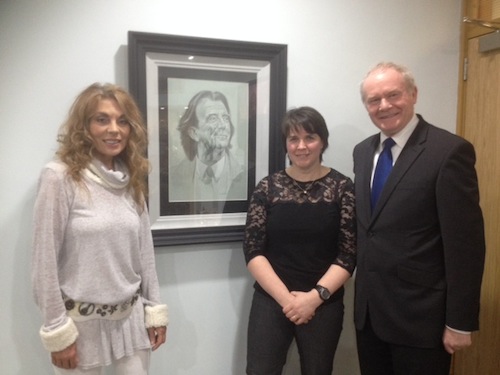 The late Gerry Anderson's wife Christine, artist Marina Hamilton and Martin McGuinness at the BBC studios last night.
