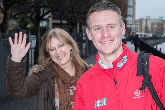 Frances Pollock wave farewell to her son David who is the first of the Derry City and Strabane District bursary awardees to join the Clipper Ventures Round the World Yacht Race. David will be travelling to Sustrailia where he wil take part in the 5015 miles, leg 4 of the global race from Albany, Western Austrialia to Sydney Hobart and the Whitsundays, Queensland . PIcture Martin McKeown. Inpresspics.com