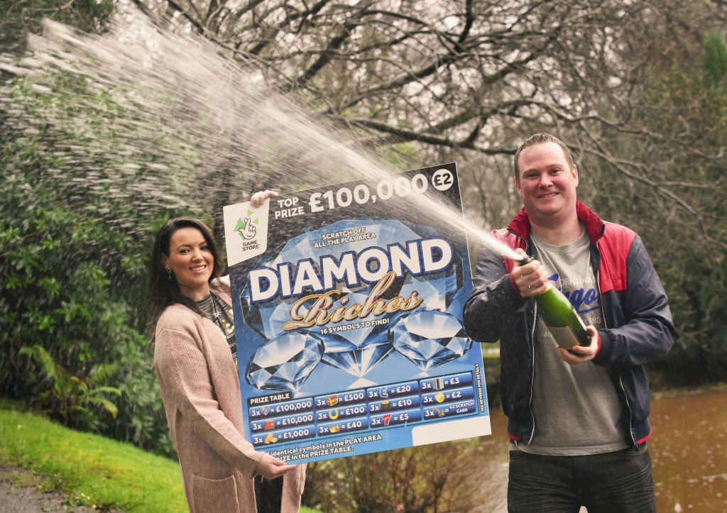 A shopping trip for charity turned into a Christmas that Derry housewife Stephanie Harkin (28) and her husband, Kieran (33), will never forget after winning £100k on a Diamond Riches Scratchcard from National Lottery GameStore. 