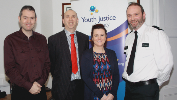 Pictured (L to R): Paul Ryan (YJA). Detective Sergeant O’Brien, Colleen Heaney Cusack (YJA), Superintendent Mark McEwan, Derry and Strabane police commander.