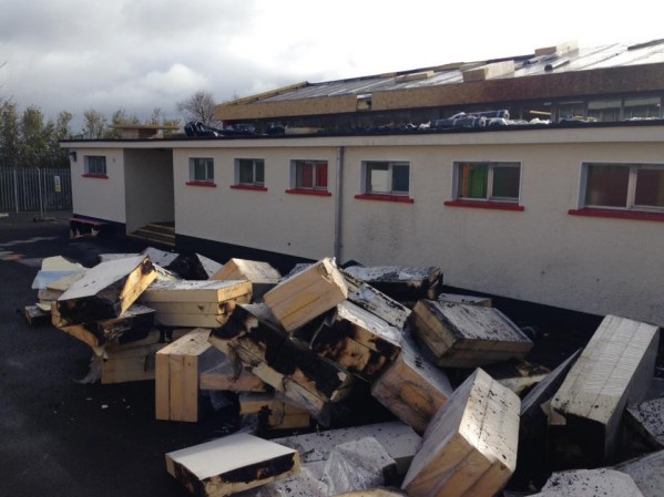 The scene of the blaze at Holy Child Primary School in Derry's Creggan following the arson attack on Monday night