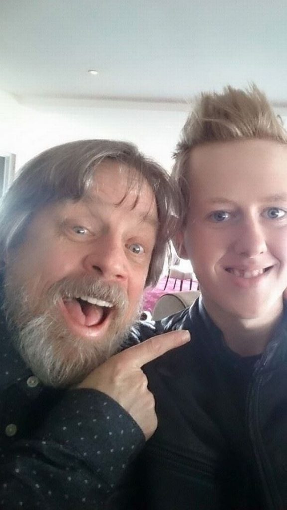 SELFIE FROM THE THE BRIGHT SIDE:Star Wars actor Mark Hamill and brave cancer battling fan Jamie Harkin met at breakfast today