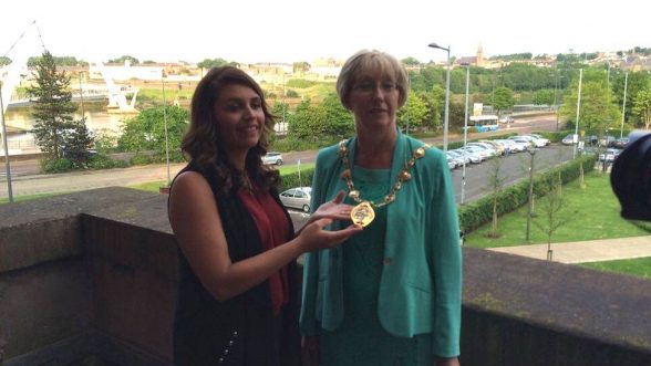 New Mayor of Derry and Strabane council Hilary McClintock receives her chain of office