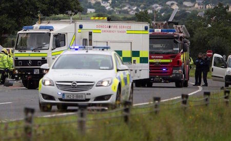 The scene of the crash on the main Derry to Letterkenny road which claimed the lives of Dermot Boyle and Pat McGlinchey