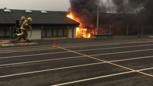 Fire crews tackle fire at Waterside primary and nursery school. PIC BY ILONA DOHERTY