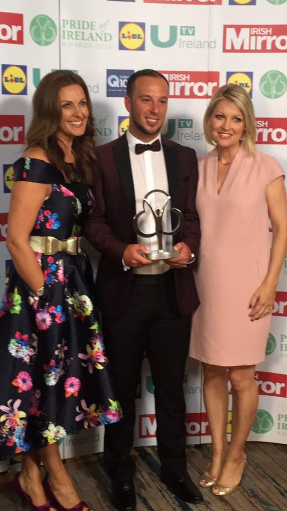 Davitt withi his award at the Irish Mirror Pride of Britain Awards