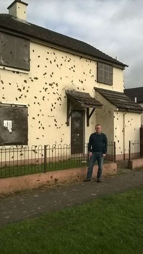 Sinn Fein councillor Eric McGinley outside the house in Rosskeen which was 'mud bombed' at the weekend