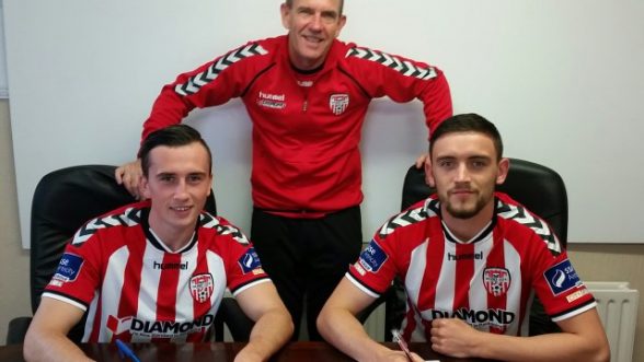 Dean Jarvis and Aaron McEneff delight manager Kenny Shiels by signing new contracts at Derry City