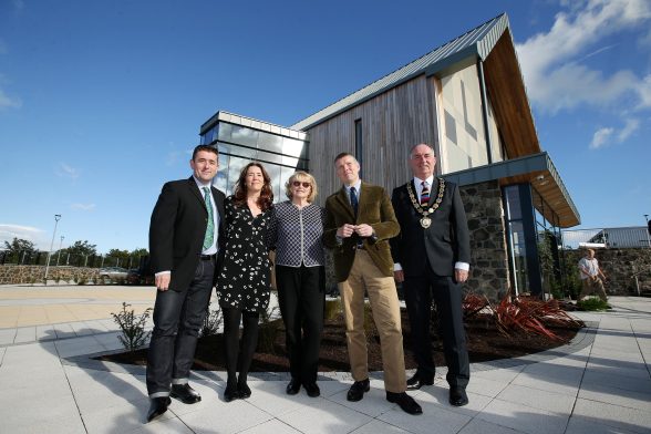 Press Eye - Belfast - Northern Ireland - 29th September 2016 - Official opening of Seamus Heaney HomePlace Centre in Bellaghy. Marie Heaney, Catherine Heaney, Christopher Heaney and Michael Heaney with Councillor Trevor Wilson, Chair of Mid Ulster District Council pictured at the opening of Seamus Heaney HomePlace Centre in Bellaghy. Photo by Kelvin Boyes / Press Eye.