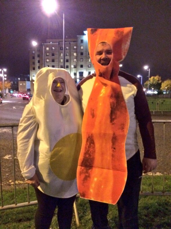 EGG-CELLENT....This couple got into the fancy dress mood dressed as bacon and egg!