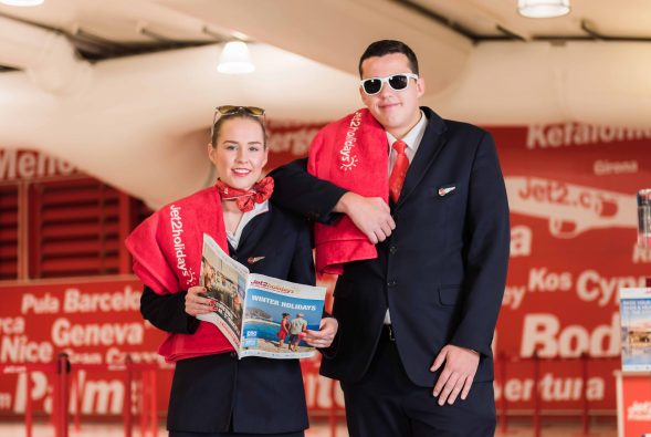 Jet2 cabin crew Megan Kaye and Ben Jowitt launch the company's biggest ever Winter programme from Northern Ireland. The leading leisure airline and package holiday company has added over 40,000 EXTRA SEATS for its Winter 17/18 programme from Belfast International Airport