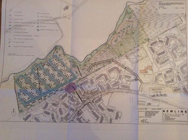 A map of the plans showing where the developer wants to build 120 new homes in Ballymagroarty