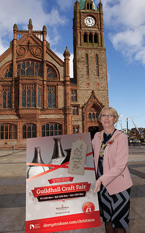 Mayor Hilary McClintock launching this month's Christmas Craft Fair at the Guildhall