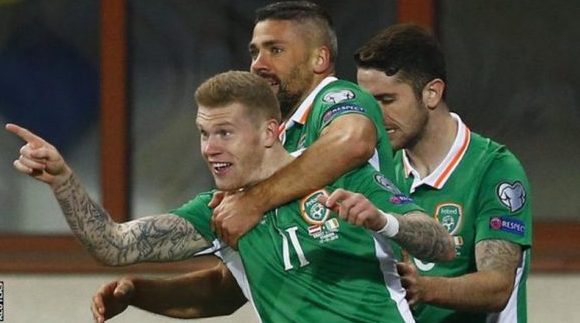 Derry's James McClean celebrates after his superb 48th minute goal gave Ireland three points against Austria