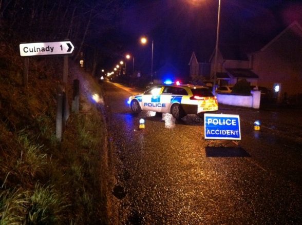 The scene of the crash in Kilrea this evening in Co Derry