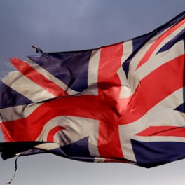 A union flag flies from a lamppost in the Shankill Road area of west Belfast