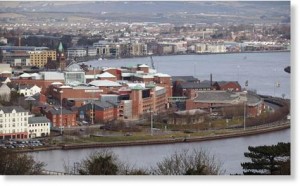 The view of Derry and the River Foyle from Dunfield Terrace.