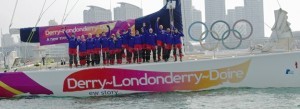 The crew of the Derry Clipper arriving in Qindao in China.