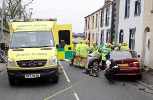 Firefighters at the scene of the accident.