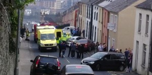 Emergency services at the scene of the accident on Creggan Hill.